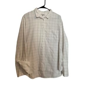 Madewell White/Gray XL Womens Cotton Flannel  Checked Cuff Sleeve Shirt